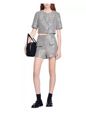 SANDRO Sequin Blazer Knit Shorts Set Size US 4 NEW NWOT